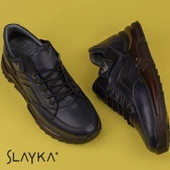 Slayka Lacivert Posh Lastikli Erkek Hakiki Deri Casual Ayakkabı thumbnail 4