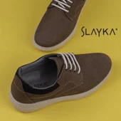 Slayka Kahverengi Hakiki Nubuk Deri Bağcıklı Gündelik Ayakkabı - 6