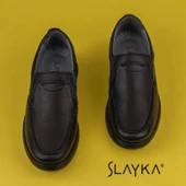 Slayka Siyah Hafif Hakiki Deri Bağcıksız Casual Ayakkabı - 4