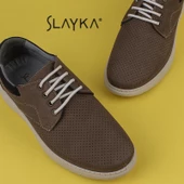 Slayka Kahverengi Hakiki Nubuk Deri Bağcıklı Gündelik Ayakkabı - 5
