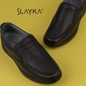 Slayka Siyah Hafif Hakiki Deri Bağcıksız Casual Ayakkabı - 5