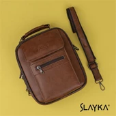 Slayka Taba Büyük Boy Hakiki Deri Erkek El ve Omuz Çantası - 5