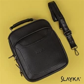 Slayka Siyah Orta Boy Deri Erkek El Çantası - 5