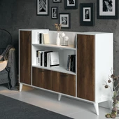 Boyut Mobilya 4 Kapaklı, 10 Bölmeli Ayaklı Dekoratif Kitaplık, Konsol - 5