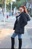 Kışlık Yaka Kürklü Uzun Kadın Şişme Mont - 2