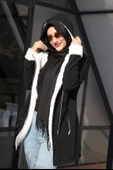 Kışlık Günlük Kaşe Kadın Tesettür Kaban - 3
