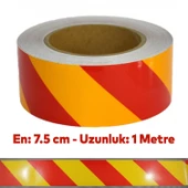 Reflektörlü Yapışkanlı Parlayan Fosfor Sarı Kırmızı Reflektif Düz Şerit Bant 7.5 cm 1 Mt İkaz Bandı thumbnail 3