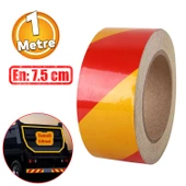 Reflektörlü Yapışkanlı Parlayan Fosfor Sarı Kırmızı Reflektif Düz Şerit Bant 7.5 cm 1 Mt İkaz Bandı thumbnail 1