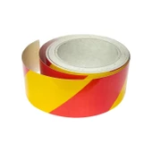 Reflektörlü Yapışkanlı Parlayan Fosfor Sarı Kırmızı Reflektif Düz Şerit Bant 7.5 cm 1 Mt İkaz Bandı thumbnail 4