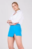 Kadın Yırtmaçlı Bel Toka Detaylı Şort Etek Mavi thumbnail 1