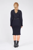 Kadın Polo Yaka Kemerli Triko Elbise Lacivert - 6