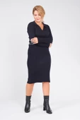 Kadın Polo Yaka Kemerli Triko Elbise Lacivert - 2