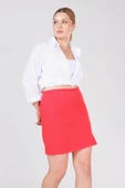 Kadın Astarlı Yan Yırtmaçlı Etek Kırmızı - 2