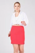 Kadın Astarlı Yan Yırtmaçlı Etek Kırmızı - 4
