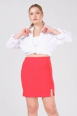 Kadın Astarlı Yan Yırtmaçlı Etek Kırmızı - 1