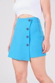 Kadın Düğme Detaylı Şort Etek Mavi thumbnail 5