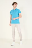 Erkek Çıtçıtlı Desenli Polo Yaka Merserize T-Shirt Mavi - 4