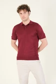 Erkek Yanları Desenli  Polo Yaka  Merserize T-Shirt Bordo - 1