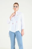 Kadın Oversize İşlemeli Gömlek Beyaz - 2