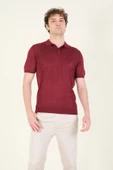 Erkek Yanları Desenli  Polo Yaka  Merserize T-Shirt Bordo - 3