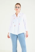 Kadın Oversize İşlemeli Gömlek Beyaz - 3