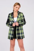 Kadın Metal Düğme Detay Ekose Desenli Ceket Yeşil - 1