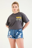 Kadın Baskılı Oversize T-Shirt Antrasit - 2
