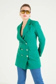 Kadın Düğme Detaylı Kruvaze Ceket Zümrüt - 6