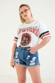 Kadın Baskılı Oversize T-Shirt Ekru - 3