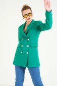 Kadın Düğme Detaylı Kruvaze Ceket Zümrüt - 5