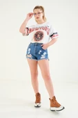 Kadın Baskılı Oversize T-Shirt Ekru - 1