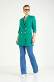 Kadın Düğme Detaylı Kruvaze Ceket Zümrüt - 2