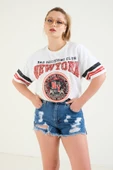 Kadın Baskılı Oversize T-Shirt Ekru - 4