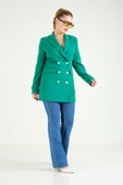 Kadın Düğme Detaylı Kruvaze Ceket Zümrüt - 1