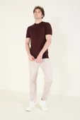 Erkek Sıfır Yaka Biyeli Merserize T-Shirt Mürdüm - 5