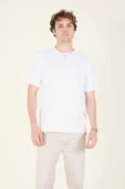 Erkek Sıfır Yaka Oversize  T-Shirt Ekru - 2
