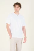 Erkek Sıfır Yaka Oversize  T-Shirt Ekru - 3