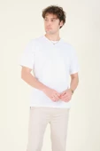 Erkek Sıfır Yaka Oversize  T-Shirt Ekru - 1