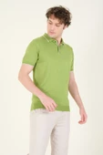 Erkek Çıtçıtlı Yaka Biyeli Merserize T-Shirt Yeşil - 2