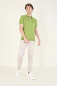 Erkek Çıtçıtlı Yaka Biyeli Merserize T-Shirt Yeşil - 4