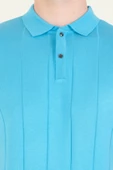 Erkek Çizgili Polo Yaka Merserize T-Shirt Mavi - 6