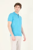 Erkek Çizgili Polo Yaka Merserize T-Shirt Mavi - 3