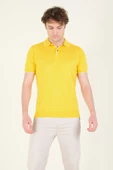 Erkek Çıtçıtlı Yaka Biyeli Merserize T-Shirt Sarı - 3