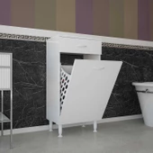 Modilayn ÇAKIR 45x86 cm Çekmeceli Kirli Çamaşır Sepetli Banyo Dolabı thumbnail 2