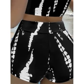 Kadın Büzgü Detay Askılı Crop Mini Tayt Ikili Takım - 6