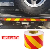 Reflektörlü Yapışkanlı Parlayan Fosfor Sarı Kırmızı Reflektif Düz Şerit Bant 10 cm 1 Mt İkaz Bandı thumbnail 5