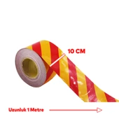 Reflektörlü Yapışkanlı Parlayan Fosfor Sarı Kırmızı Reflektif Düz Şerit Bant 10 cm 1 Mt İkaz Bandı thumbnail 2
