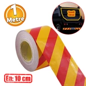 Reflektörlü Yapışkanlı Parlayan Fosfor Sarı Kırmızı Reflektif Düz Şerit Bant 10 cm 1 Mt İkaz Bandı thumbnail 1