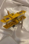 Metal Uçak Dekoratif Maket El Yapımı Oyuncak Teyyare Planör Sarı thumbnail 2