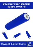 Özel Üretim Dayanıklı Uzun Süre Şarj Olanaklı 18650 40 Gr Radyo Fener Vantilatör Pili - 2 Adet - 1